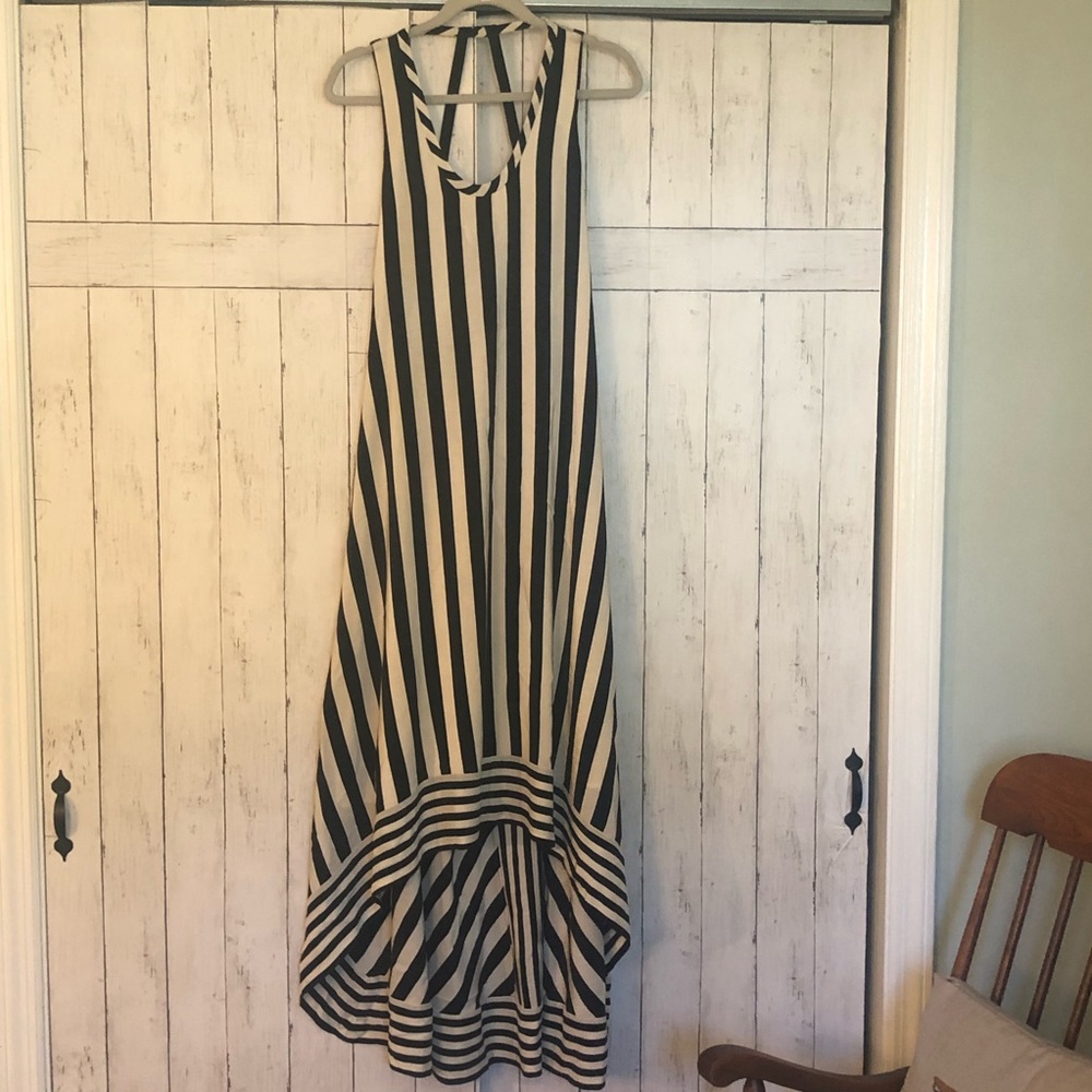 BCBG MaxAzria Gia Silk Striped High Low Maxi gown. Size 0